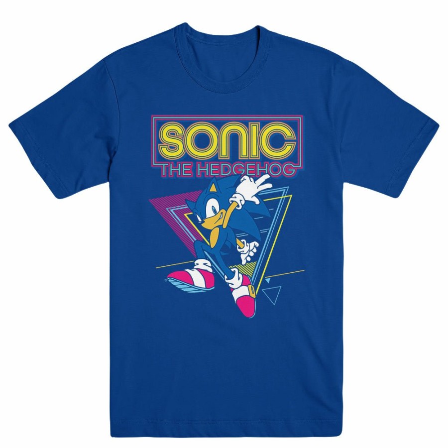 Apparel SwiftPOD LLC (D2 America) | Sonic The Hedgehog Retro Neon Triangle Blue Tee