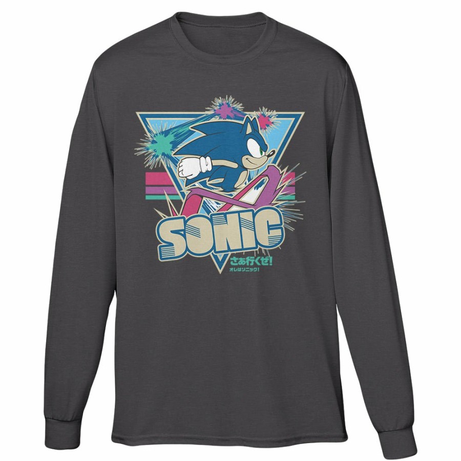 Apparel SwiftPOD LLC (D2 America) | Sonic The Hedgehog Retro Running Sparks Gray Long Sleeve Tee