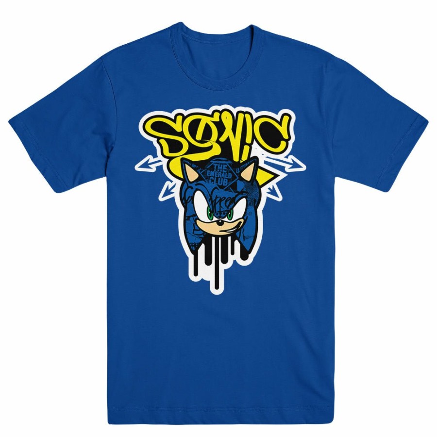 Apparel SwiftPOD LLC (D2 America) | Sonic The Hedgehog Tagged Face Graffiti Blue T-Shirt